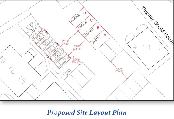 Lot: 119 - PARCEL OF LAND WITH PLANNING FOR FOUR GARAGES AND FIVE BOLLARD PARKING SPACES -